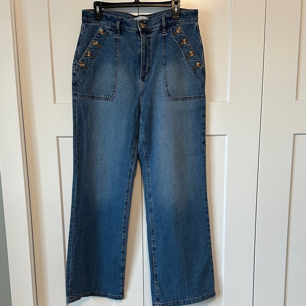 LOFT Denim Wide Leg Jeans with Button Accents